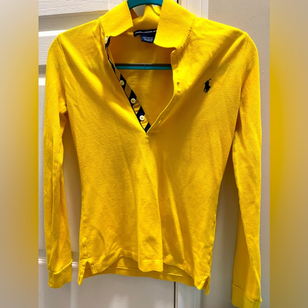Ralph Lauren Yellow Long Sleeve Polo Tee with Navy Logo